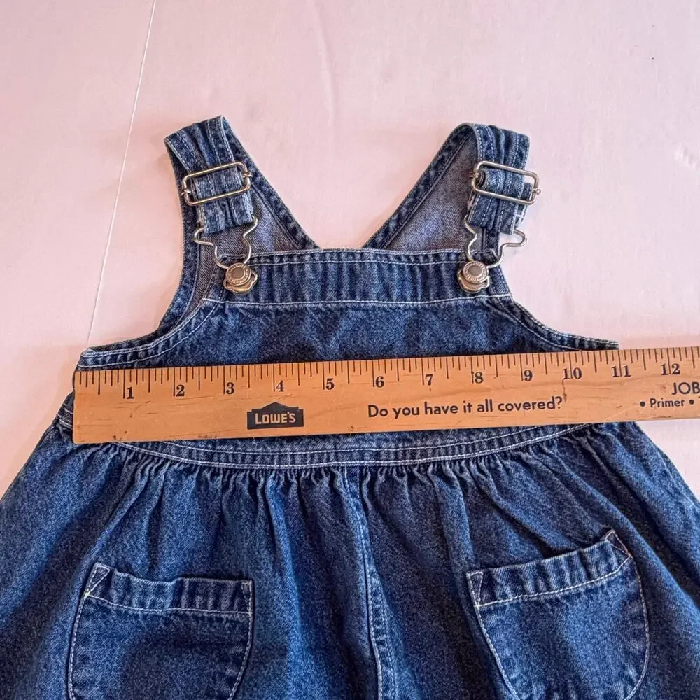VTG 90s Gymboree Autumn Berries Blue Jean Denim Overall Dress Floral Embroidery